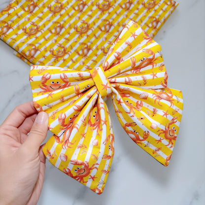 Beach Crabs Dog Bow, available in sailor bow and bow tie styles, Yellow Stiped Dog Sailor Bow, Summer Pet Accessory, Cute Beach Dog Bow