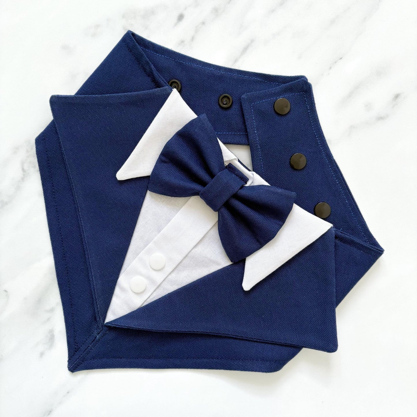 Navy Blue Wedding Dog Tuxedo Bandana: Handmade Pet Ring Bearer Outfit