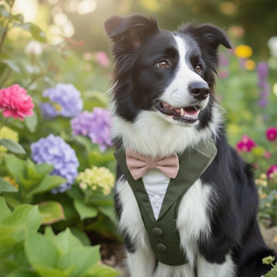 Olive Green Dog Tuxedo Harness: Made-to-measure Formal Wedding Outfit