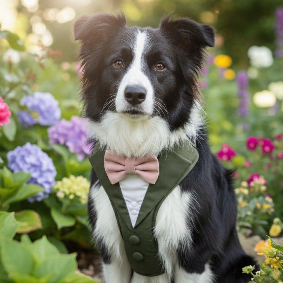 Olive Green Dog Tuxedo Harness: Made-to-measure Formal Wedding Outfit