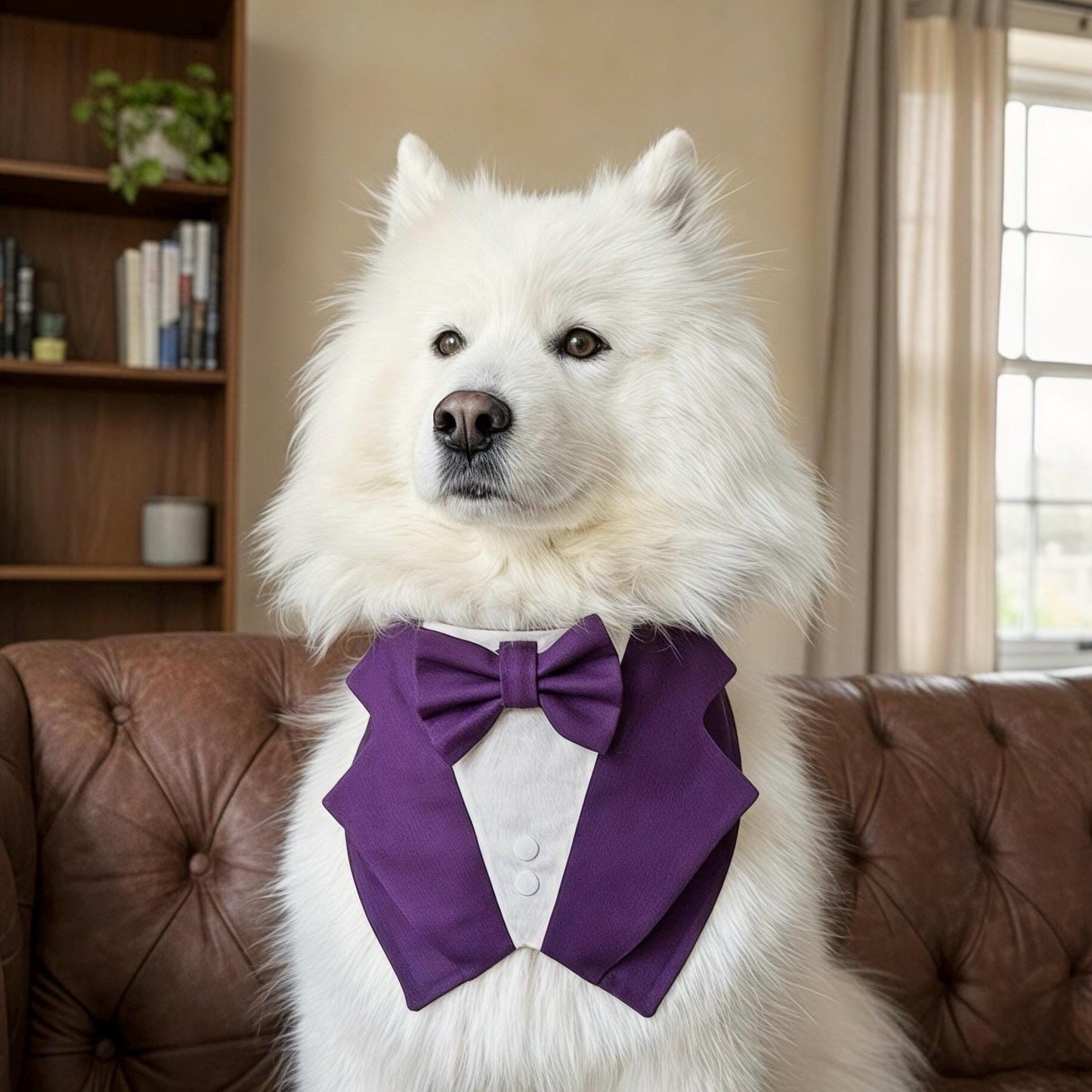 Dark Purple Wedding Dog Tuxedo Bandana: Ring Bearer Outfit, Handmade in Norfolk