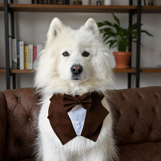 Dark Brown Dog Tuxedo Bandana: Wedding Ring Bearer Outfit