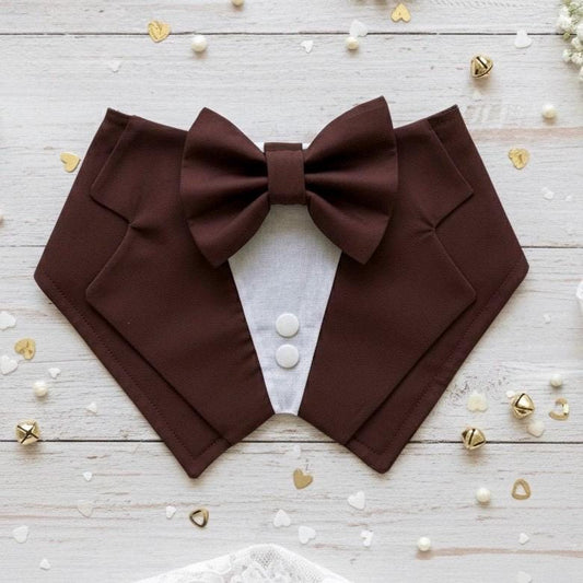 Dark Brown Dog Tuxedo Bandana: Wedding Ring Bearer Outfit