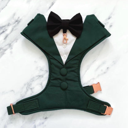 Bespoke Dog Wedding Tuxedo Harness: Dark Green Formal Suit for Dog of Honour