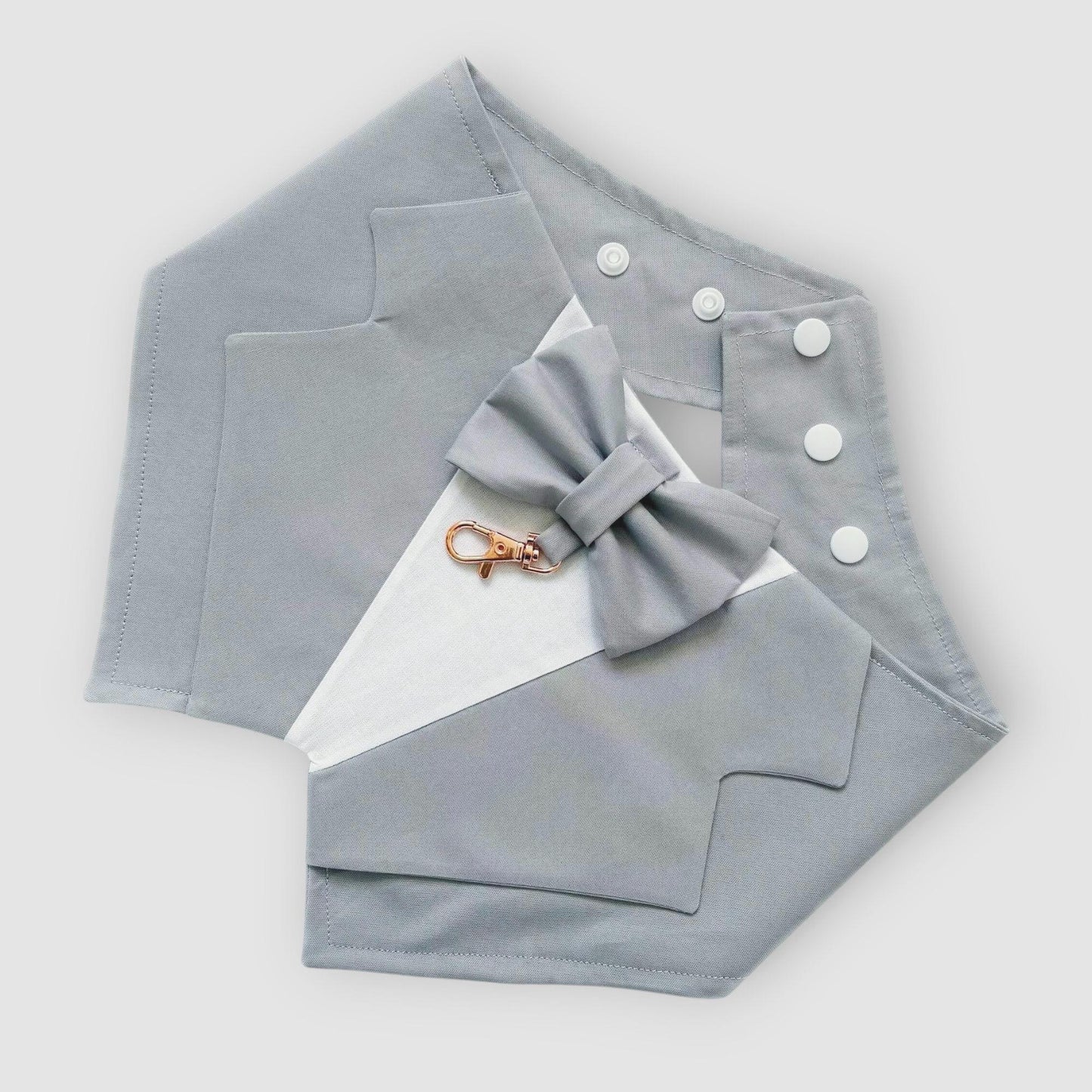 Light Grey Wedding Dog Bandana: Pet Ring Bearer Tuxedo Outfit