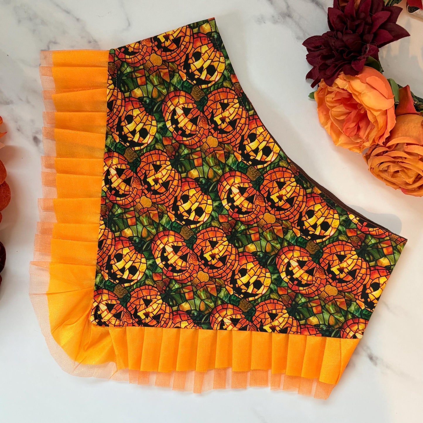 Halloween Jack O’Lantern Pumpkin Dog Bandana with Orange Ruffles