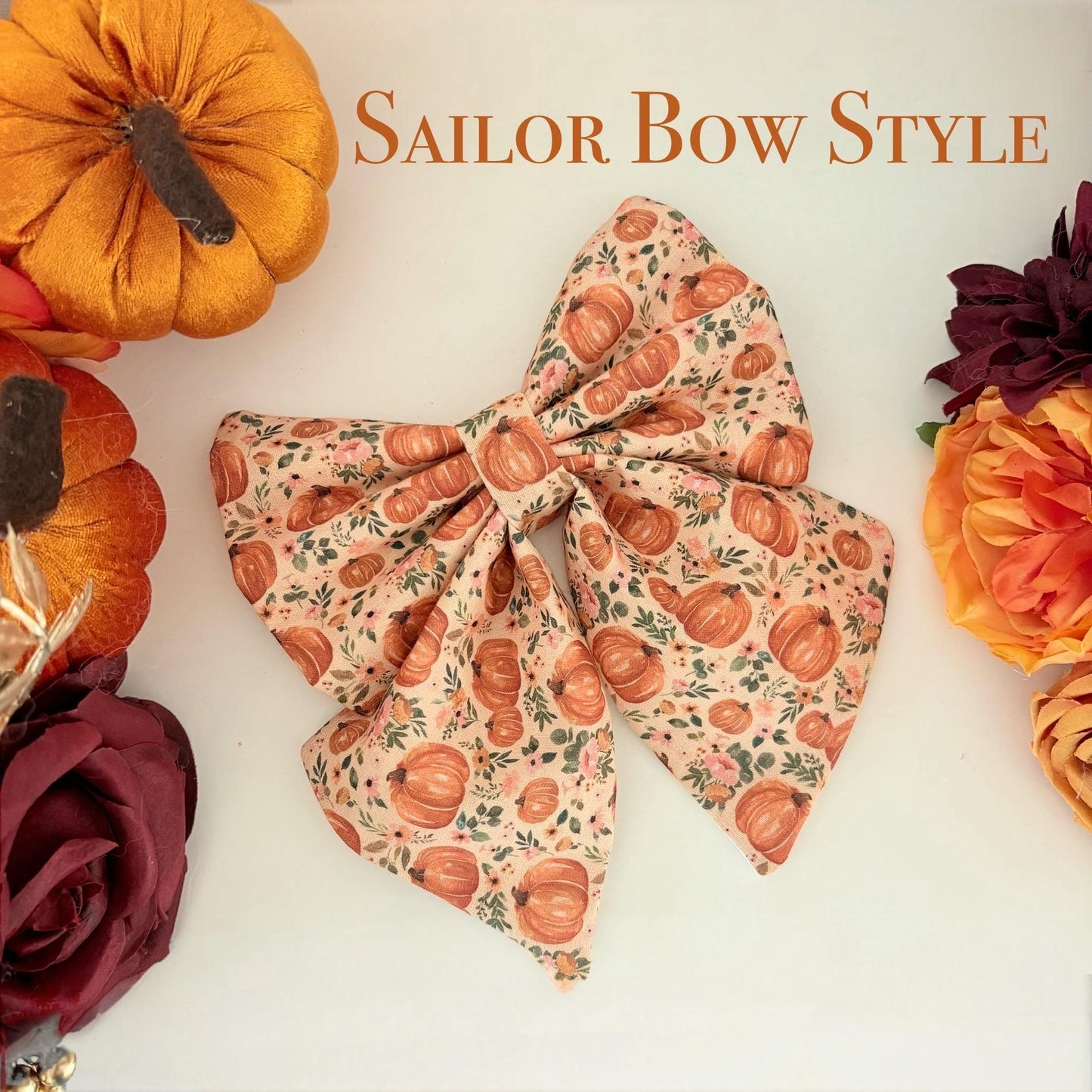 Autumn Pumpkin Patch Dog Bow, Available in Sailor Bow and Bow Tie Style
