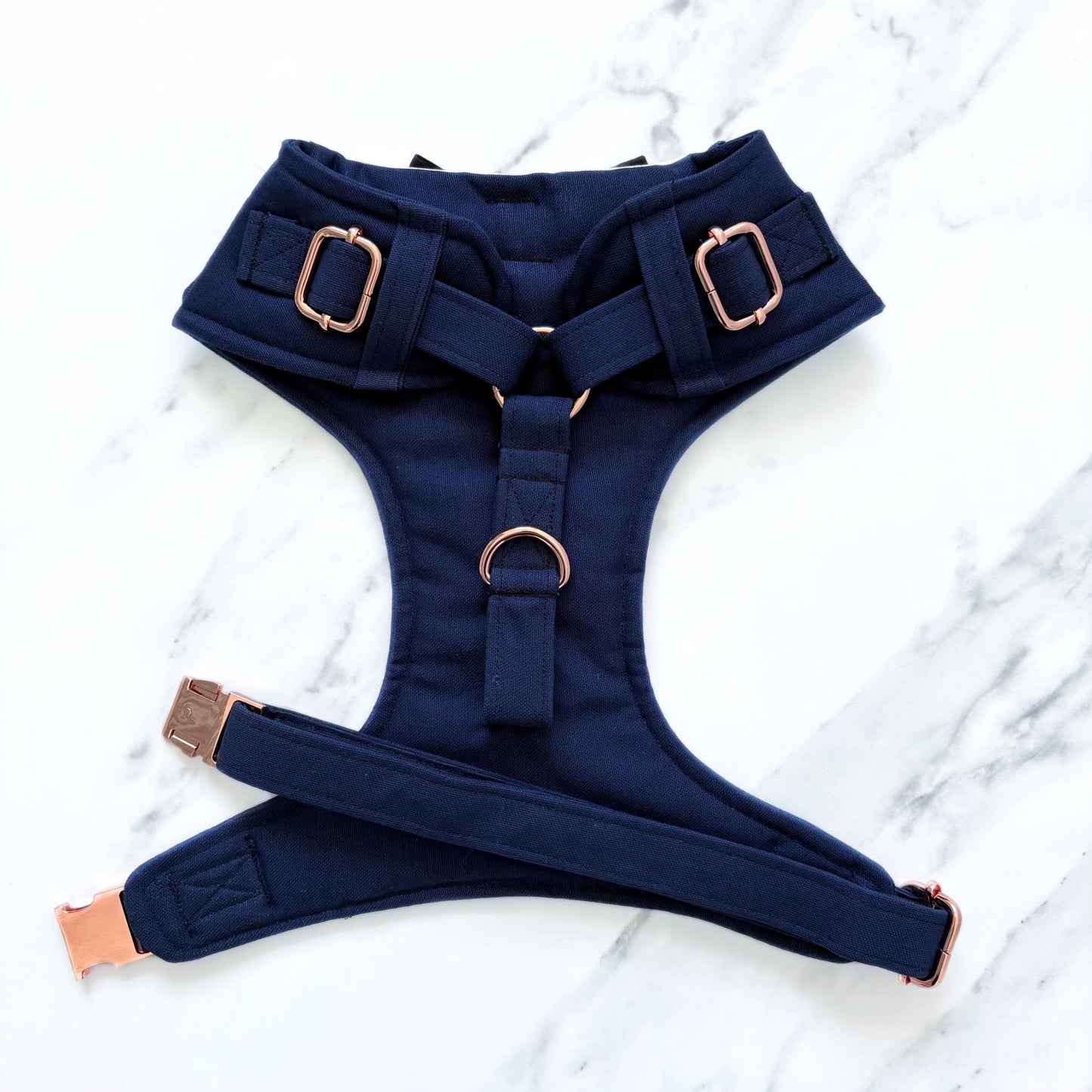 Dark Blue Dog Tuxedo Harness with Black Bowtie: Custom Pet Wedding Suit