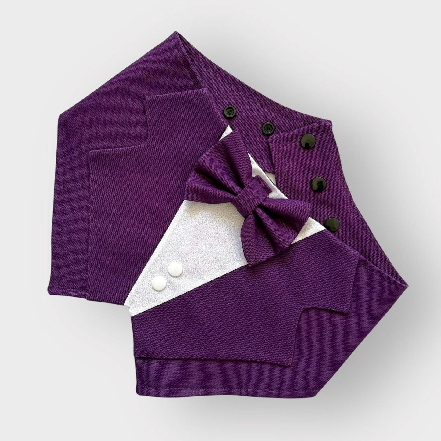 Dark Purple Wedding Dog Tuxedo Bandana: Ring Bearer Outfit, Handmade in Norfolk