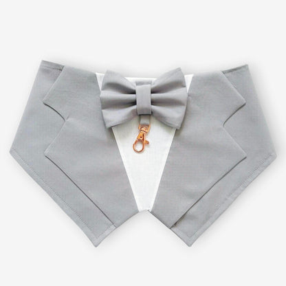 Light Grey Wedding Dog Bandana: Pet Ring Bearer Tuxedo Outfit