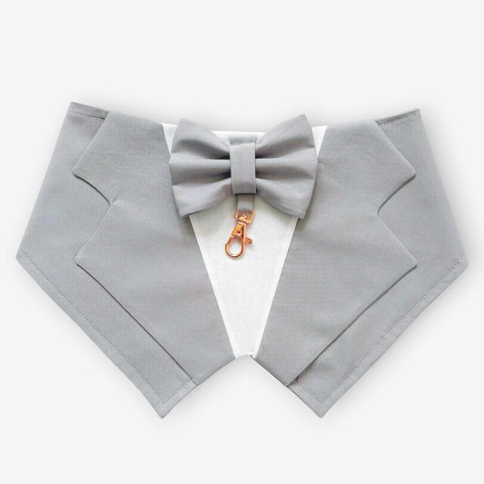 Light Grey Wedding Dog Bandana: Pet Ring Bearer Tuxedo Outfit