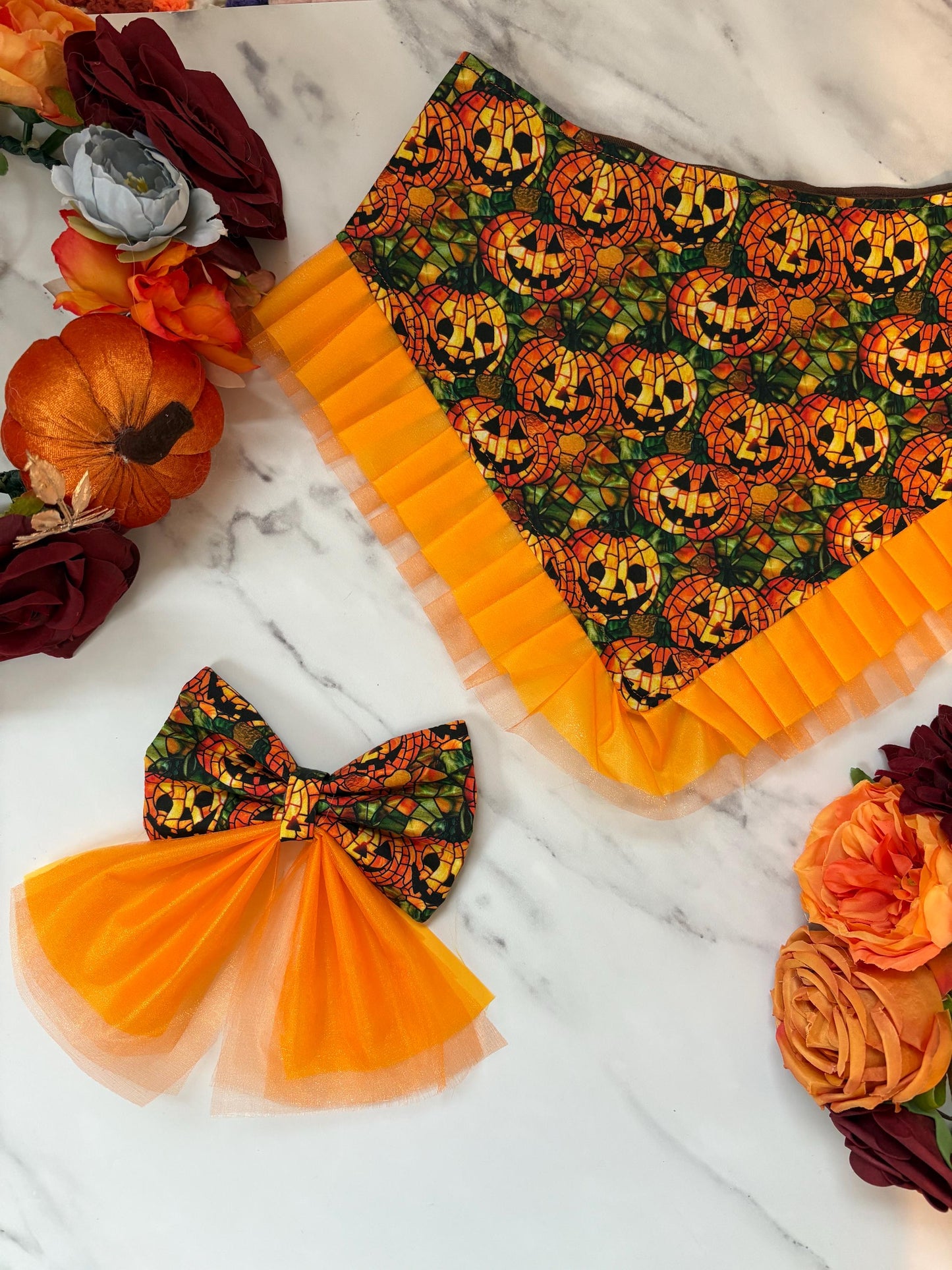 Spooky Halloween Pumpkin Patch Dog Bow Sailor Bow