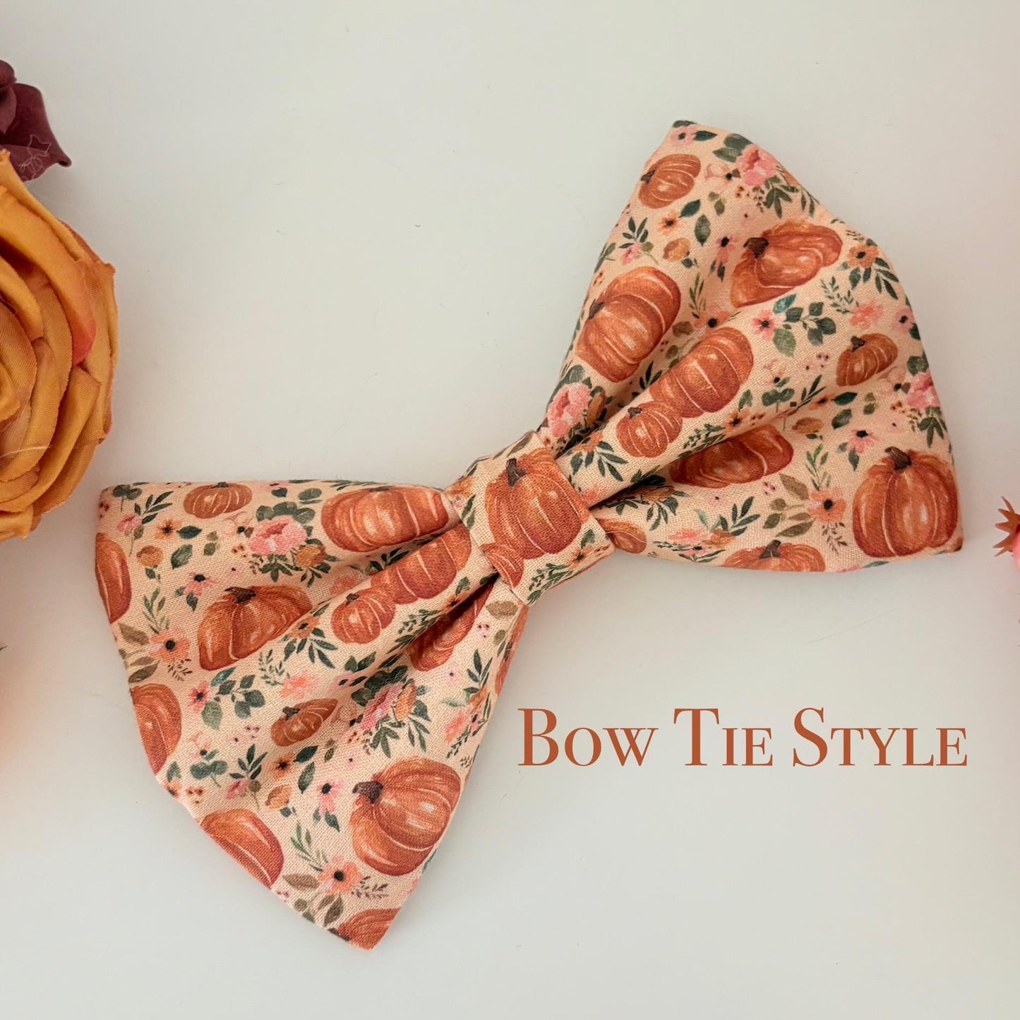 Autumn Pumpkin Patch Dog Bow, Available in Sailor Bow and Bow Tie Style