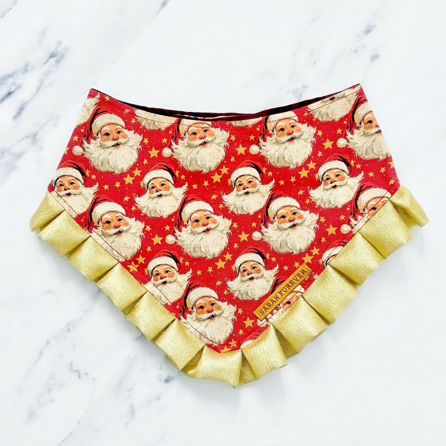 Father Christmas Santa Dog Bandana with Gold Ruffles