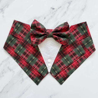 Christmas Green and Red Plaids Dog Tuxedo Bandana