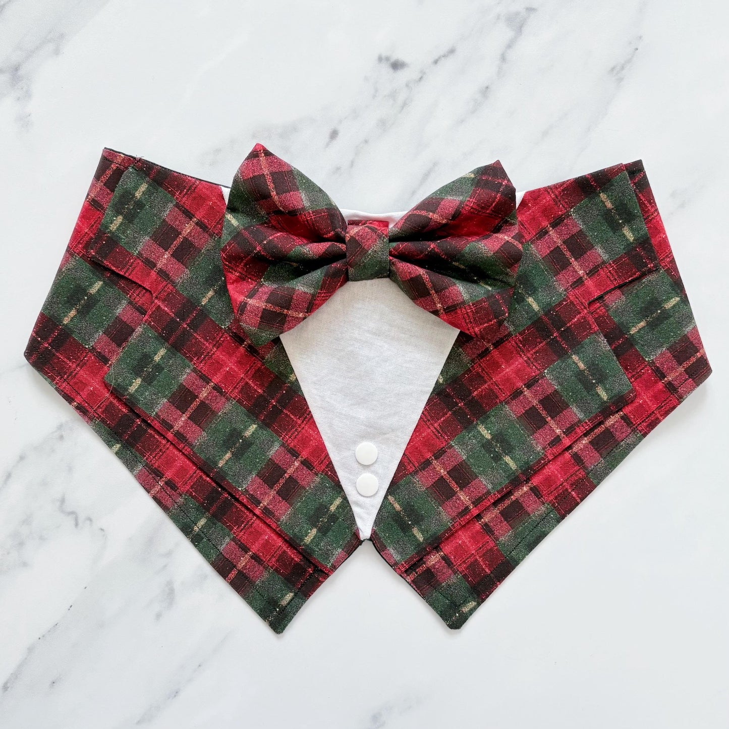 Christmas Green and Red Plaids Dog Tuxedo Bandana