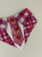 Valentine’s Day Dog Bandana Necktie, Pink Plaid and Red Hearts Pet Scarf