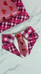 Valentine’s Day Dog Bandana Necktie, Pink Plaid and Red Hearts Pet Scarf