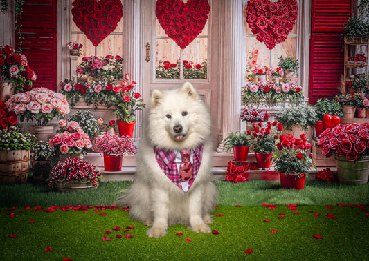Valentine’s Day Dog Bandana Necktie, Pink Plaid and Red Hearts Pet Scarf