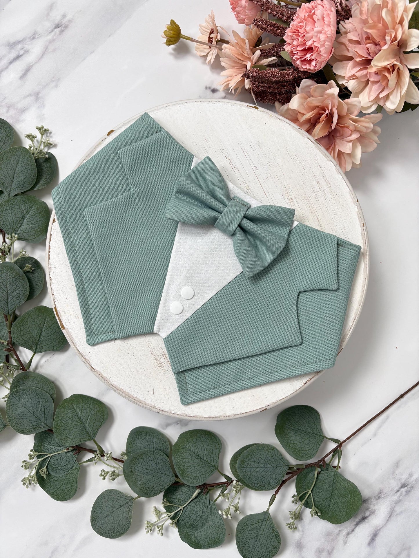 Sage Green Wedding Dog Tuxedo Bandana, Ring Bearer Style Available, More Colours Available