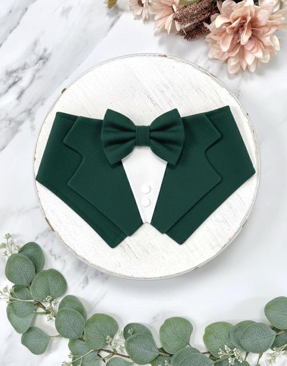 Dark Green Wedding Dog Tuxedo Bandana: Formal Outfit for Pup Ring Bearer