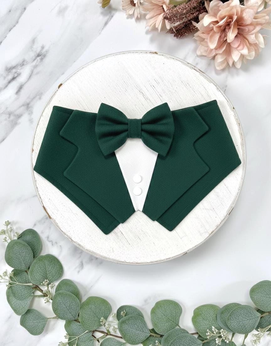 Dark Green Wedding Dog Tuxedo Bandana: Formal Outfit for Pup Ring Bearer