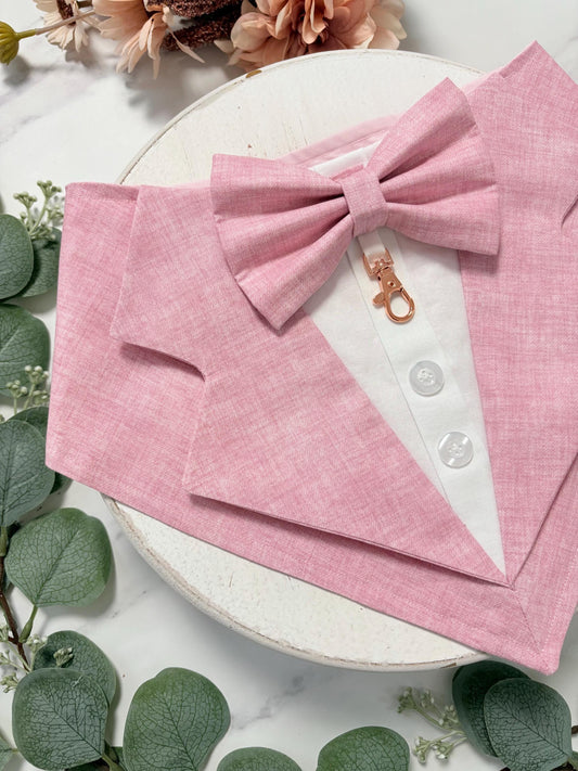 Light Pink Wedding Dog Tuxedo Bandana, Ring Bearer Style Available, More Colours Available