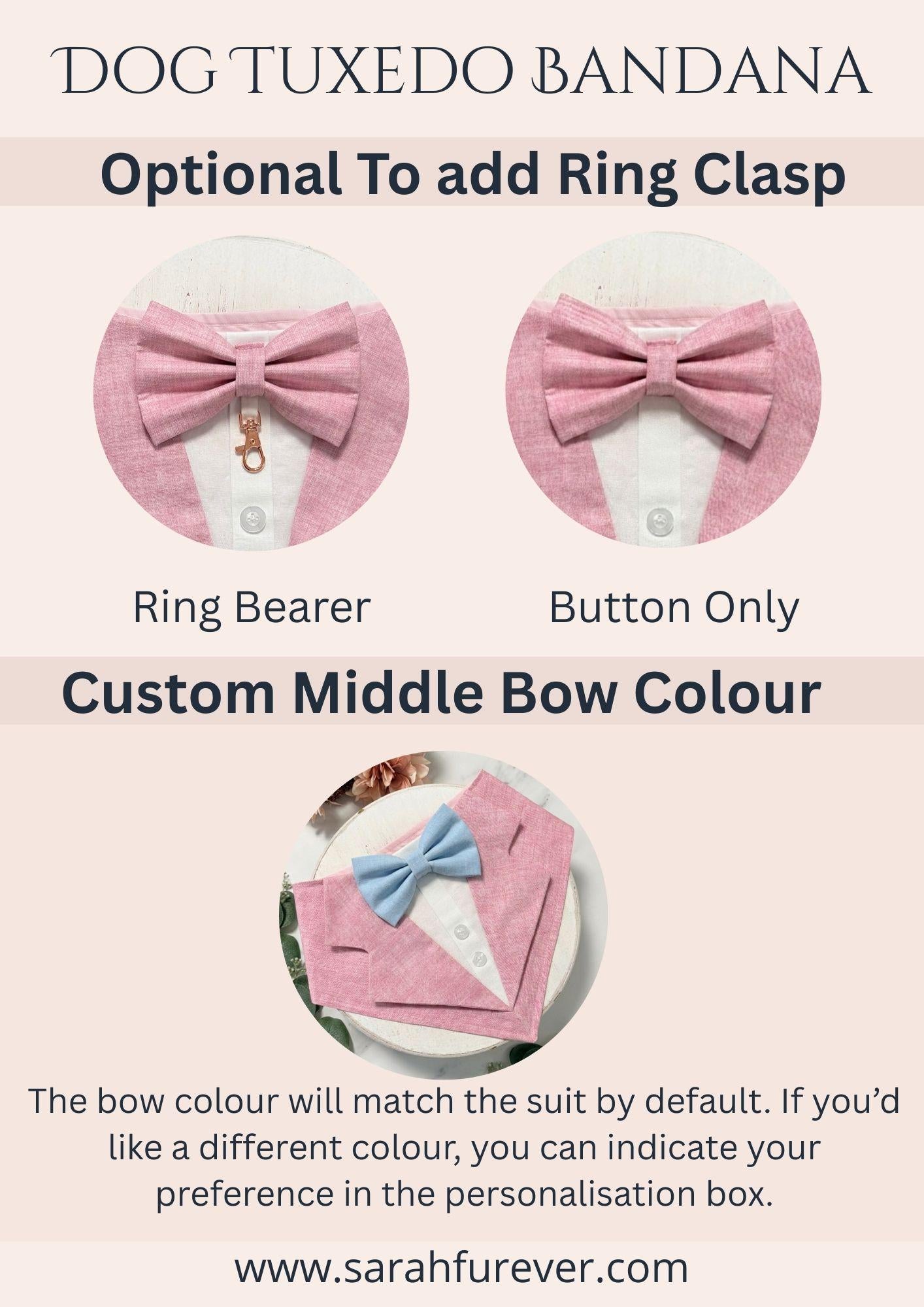 Taupe Wedding Dog Tuxedo Bandana, Ring Bearer Style Available, More Colours Available