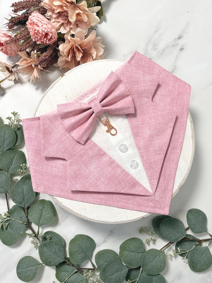 Light Pink Wedding Dog Tuxedo Bandana, Ring Bearer Style Available, More Colours Available
