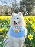 Light blue Dungarees Dog Bandana with Spring Flowers