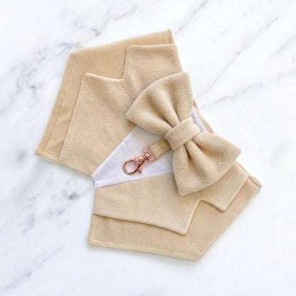 Beige Velvet Dog Tuxedo Bandana: Dog Ring Bearer Outfit