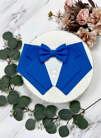 Royal Blue Dog Tuxedo Bandana, Wedding Ring Bearer Pet Attire