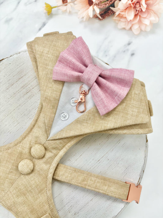 Natural Beige Dog Tuxedo Harness for Wedding: Bespoke Formal Suit for Dog of Honour, Ring Bearer Outfit