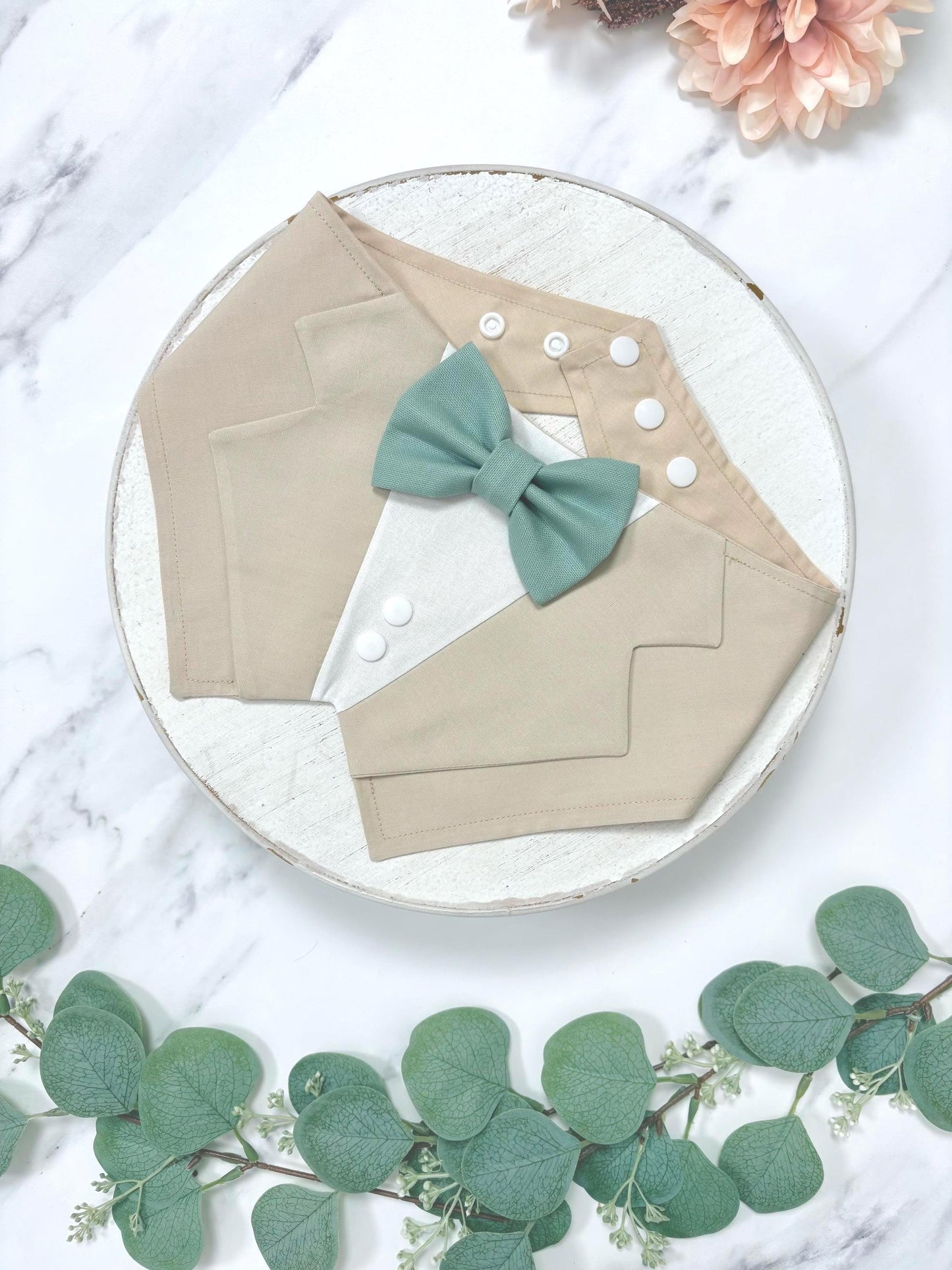 Beige Wedding Dog Tuxedo Bandana, Ring Bearer Style Available, More Colours Available