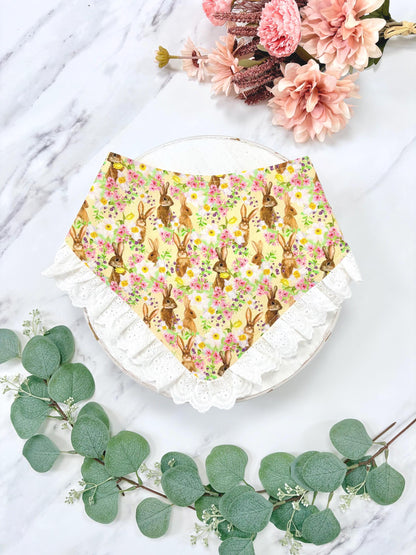 Easter Bunny Dog Bandana with Ruffle, Daffodil Spring Pet Bandana
