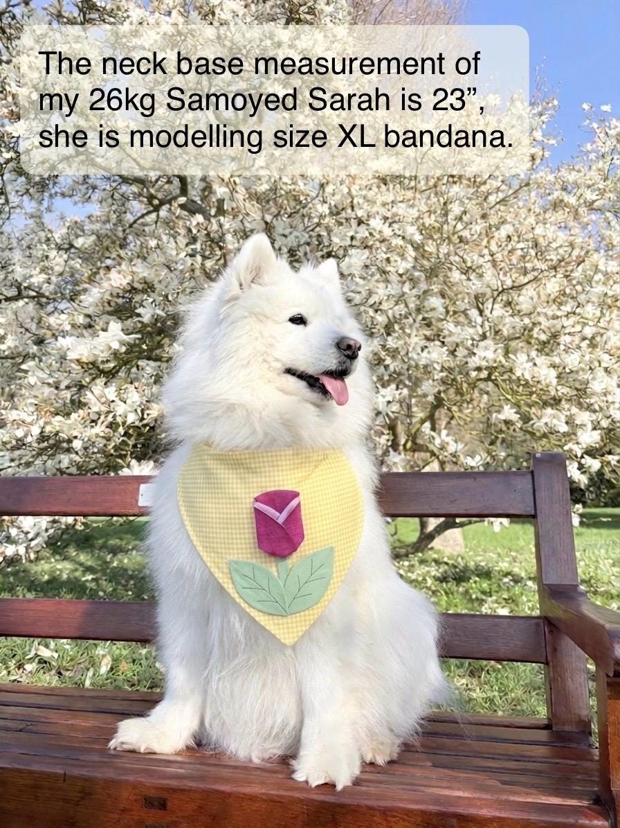 Tulip Dog Bandana, Yellow Gingham Spring Pet Scarf, Cotton Snap-On Accessory