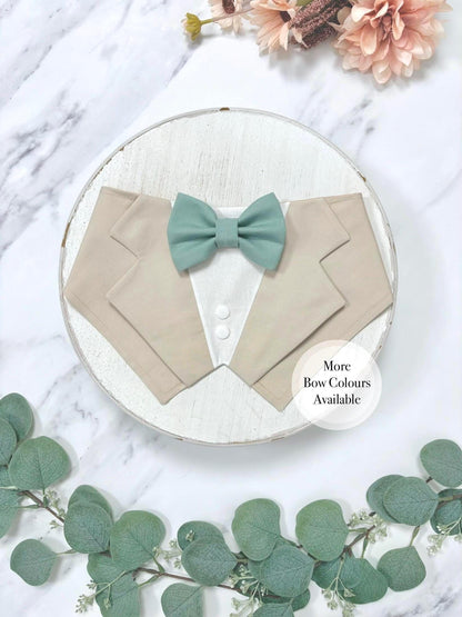 Beige Wedding Dog Tuxedo Bandana, Ring Bearer Style Available, More Colours Available