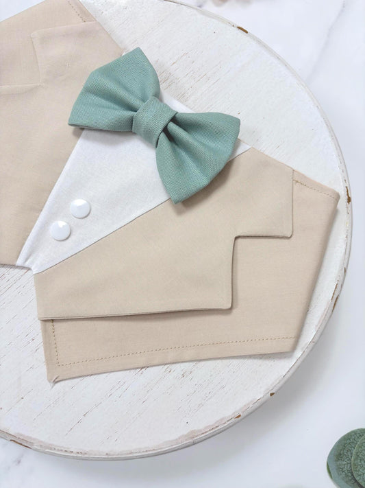 Beige Wedding Dog Tuxedo Bandana, Ring Bearer Style Available, More Colours Available