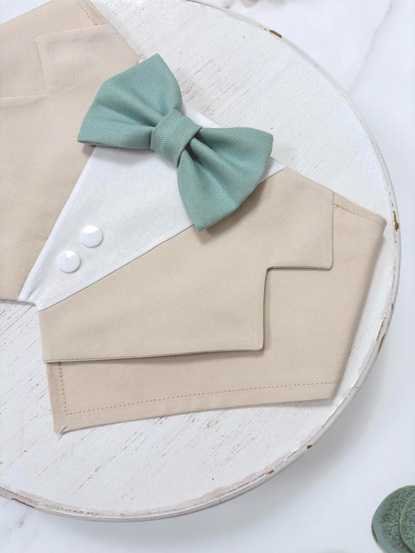 Beige Wedding Dog Tuxedo Bandana, Ring Bearer Style Available, More Colours Available