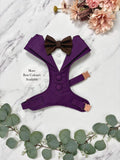 Made-to-measure Dark Purple Dog Tuxedo Harness: Ring Bearer Outfit for Pets