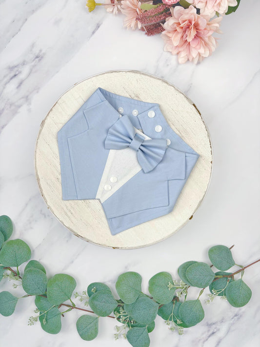 Light Blue Wedding Dog Tuxedo Bandana: Ring Bearer Style