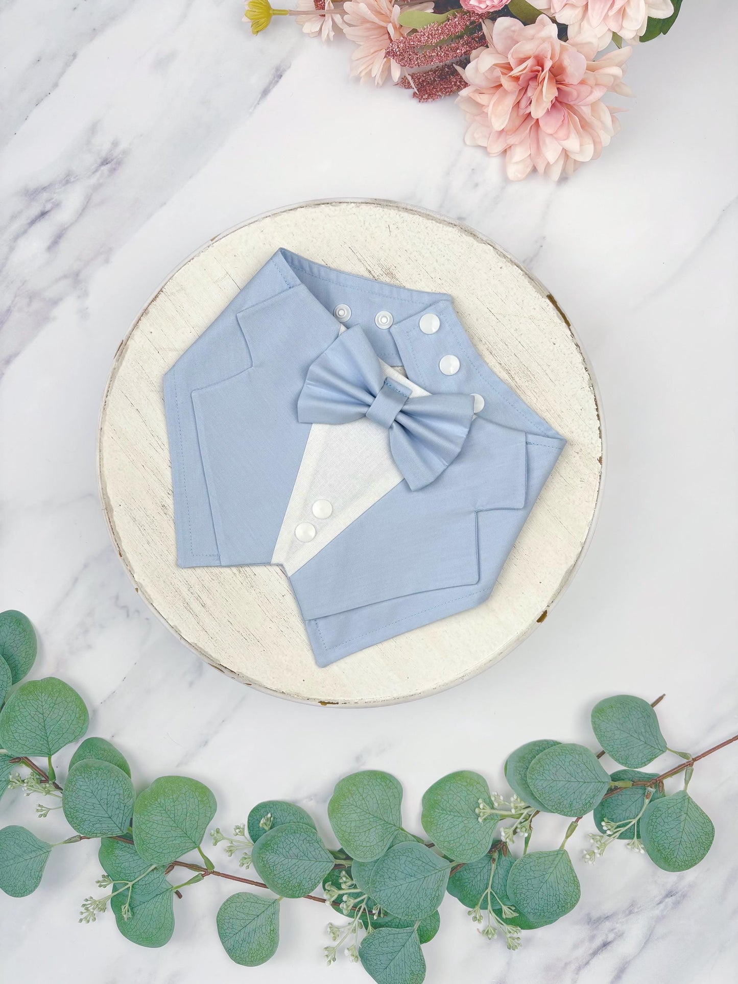 Light Blue Wedding Dog Tuxedo Bandana: Ring Bearer Style