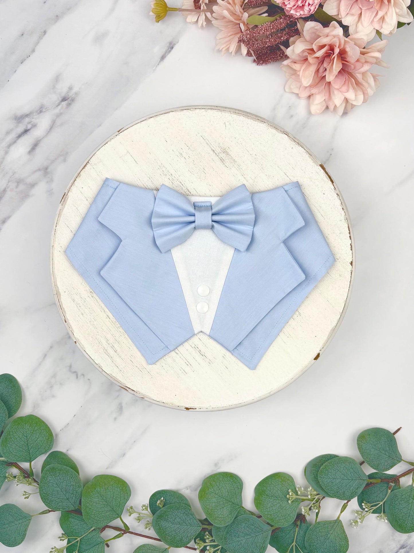 Light Blue Wedding Dog Tuxedo Bandana: Ring Bearer Style