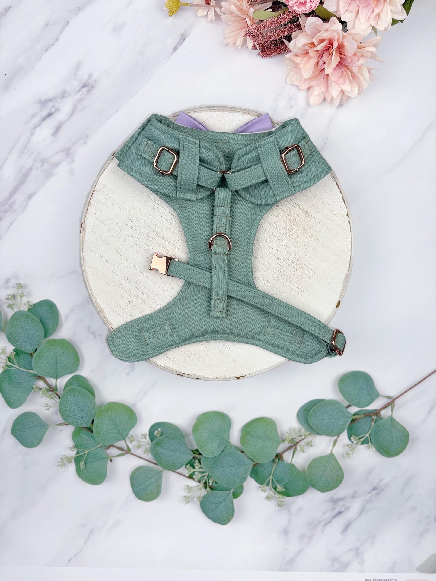 Bespoke Heritage Sage Green Dog Wedding Tuxedo Harness: Formal Dog Suit with Custom Bow Tie