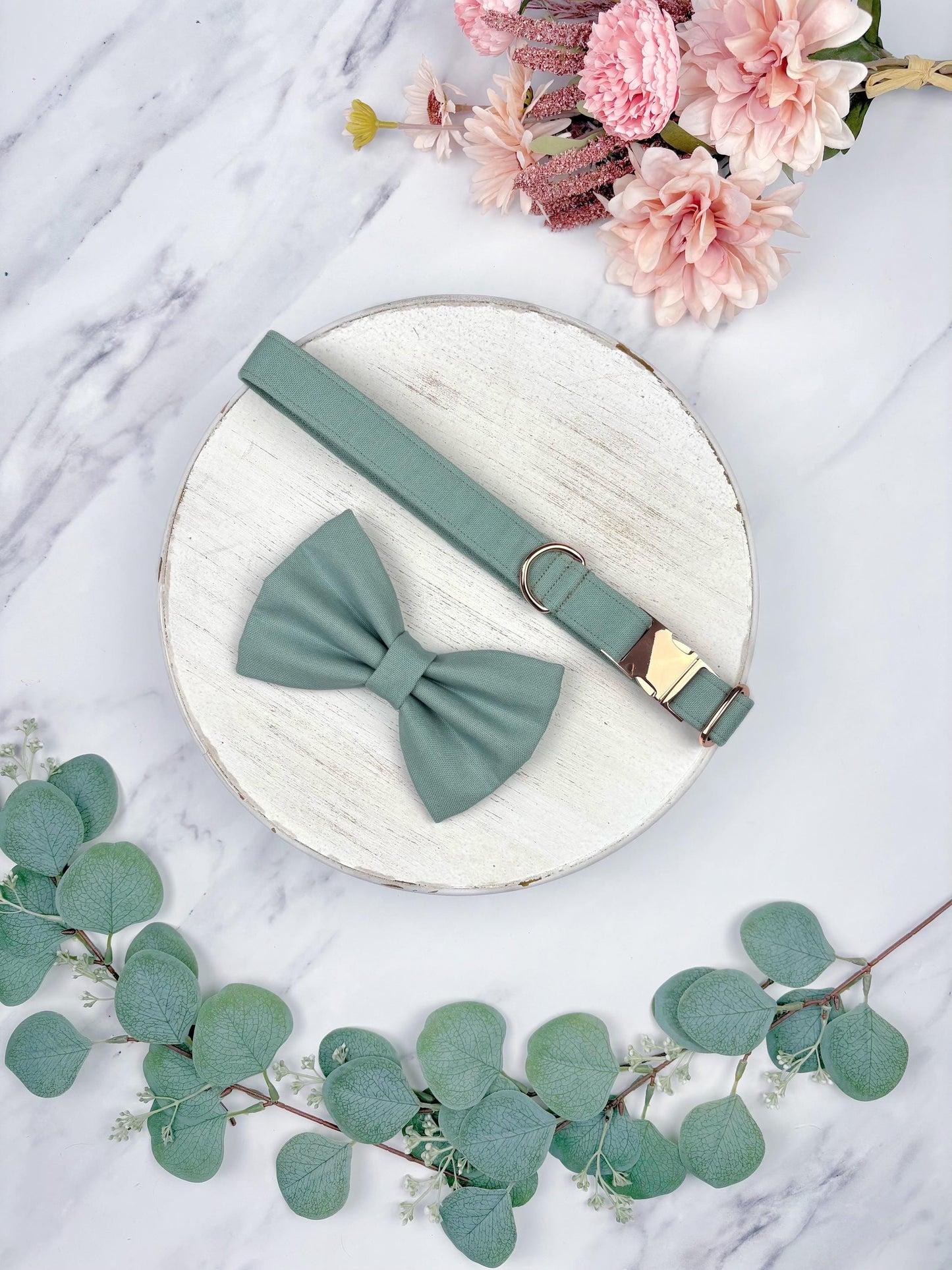 Heritage Sage Green Dog Bow Tie, Also Available in Sailor Bow, Matching Collar Available