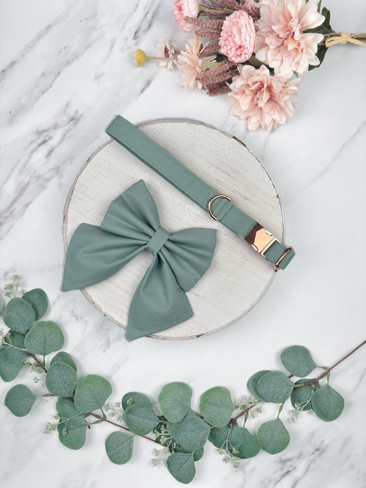 Heritage Sage Green Dog Bow Tie, Also Available in Sailor Bow, Matching Collar Available