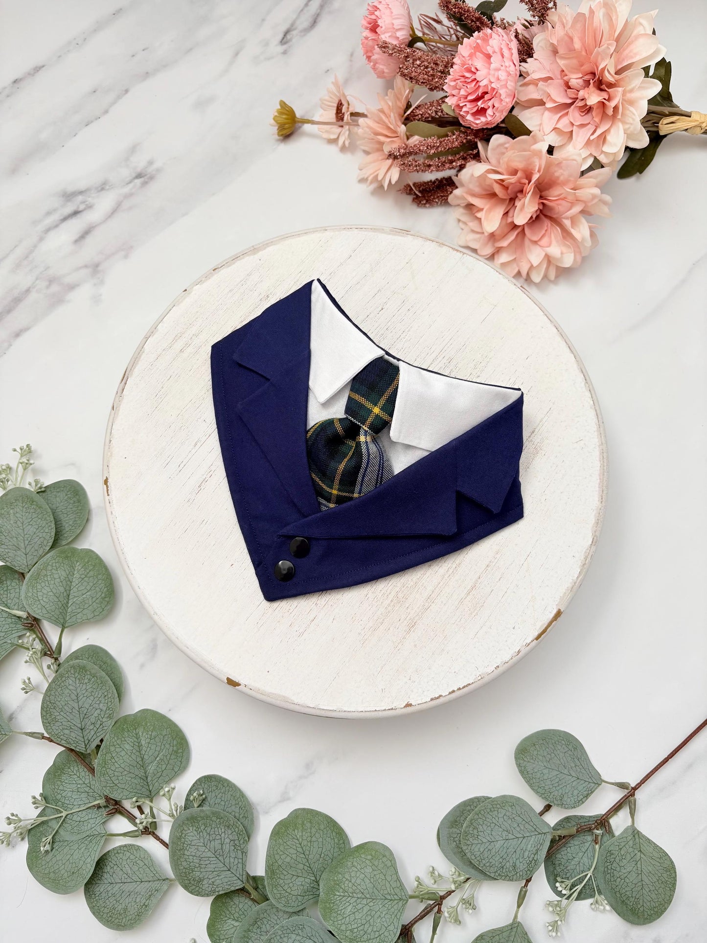 Navy Wedding Dog Suit Bandana with Tie, Bespoke Pet Wedding Outfit