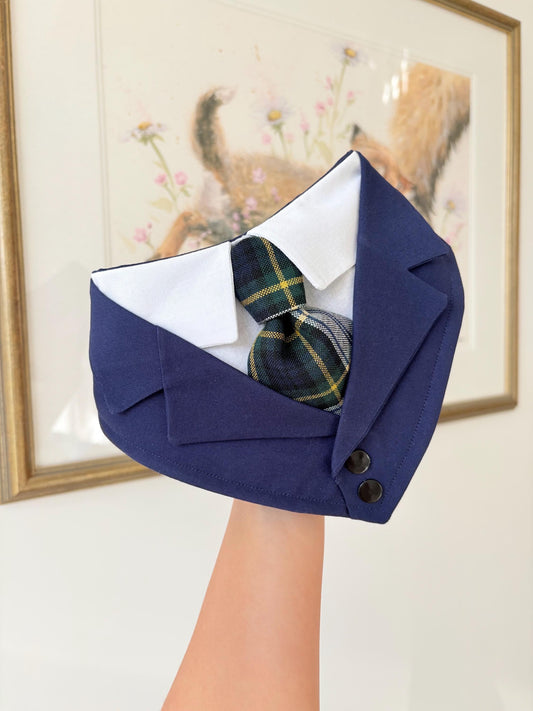 Navy Wedding Dog Suit Bandana with Tie, Bespoke Pet Wedding Outfit