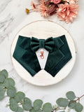Dark Green Velvet Wedding Dog Tuxedo Bandana, Pet Wedding Ring Bearer Outfit