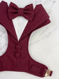 Bespoke Burgundy Red Formal Dog Tuxedo Harness: Custom Wedding Attire for Dogs